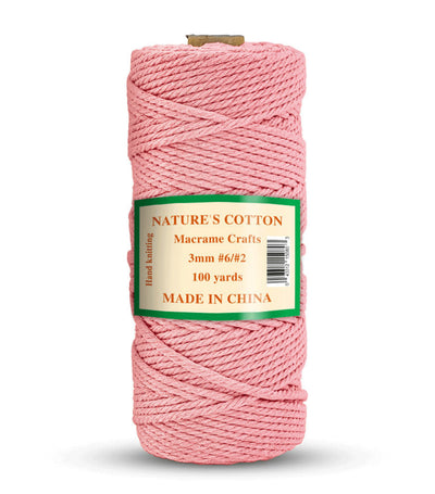 Nature's Macrame Cotton Cord,  3mm x 100 Yard,  #2 & #6,  Twine String Colored Cotton