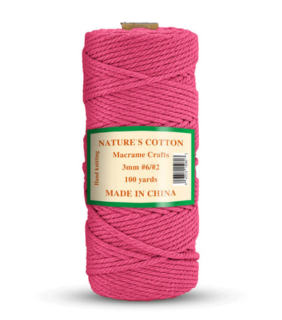 Nature's Macrame Cotton Cord,  3mm x 100 Yard,  #2 & #6,  Twine String Colored Cotton