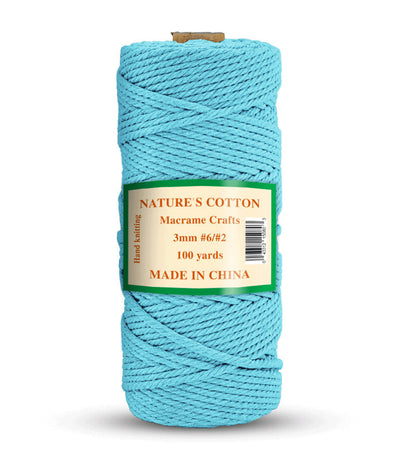 Nature's Macrame Cotton Cord,  3mm x 100 Yard,  #2 & #6,  Twine String Colored Cotton