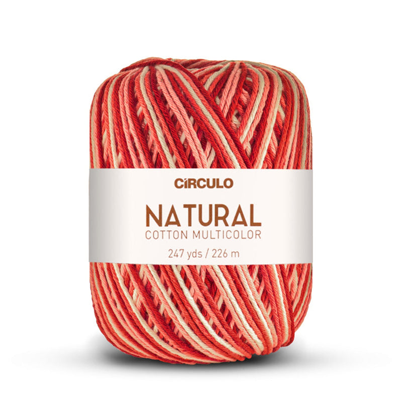 Círculo Natural Multicolors, 100% Cotton Yarn, 200 grams, 247 Yards, 885 Tex, Variety Colors, 6-Pack