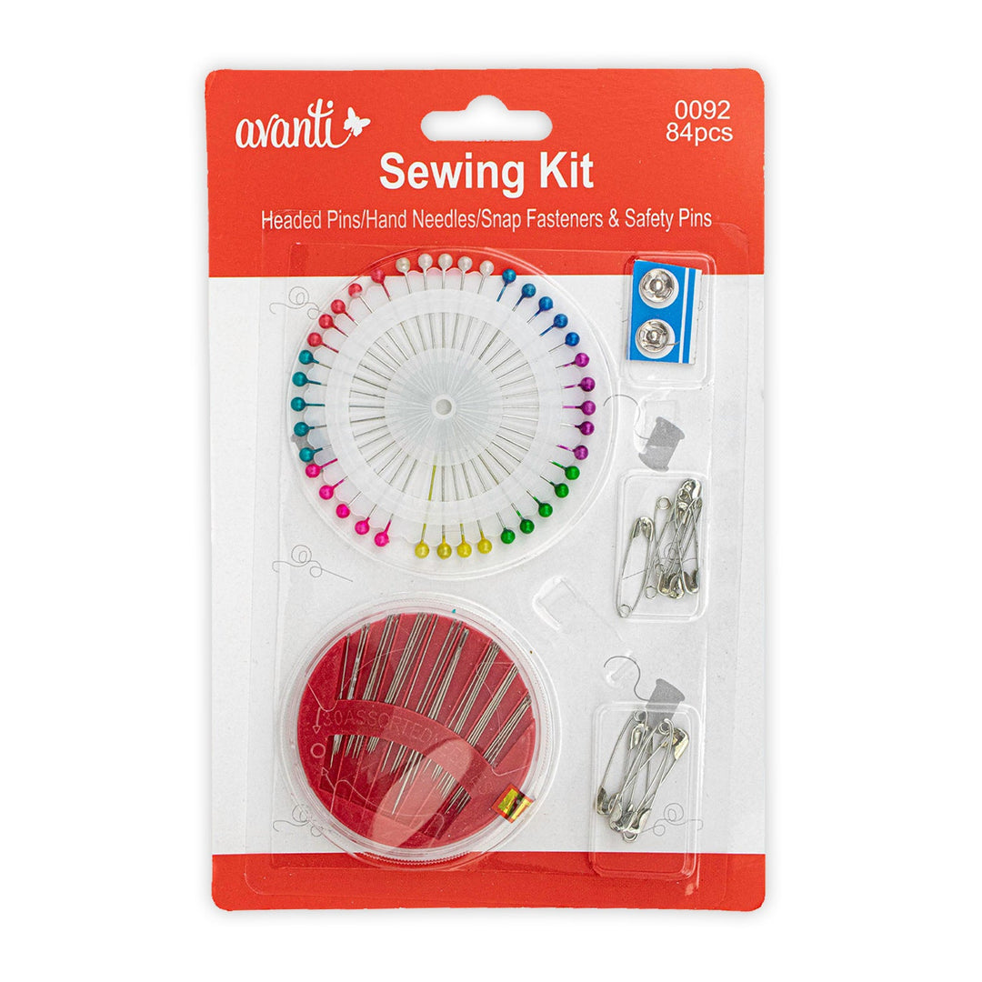 Avanti Sewing Kit w/ Head Pins, Needles, Snap Fasteners & Safety Pins – 84 pcs – Made in China – 12-Pack