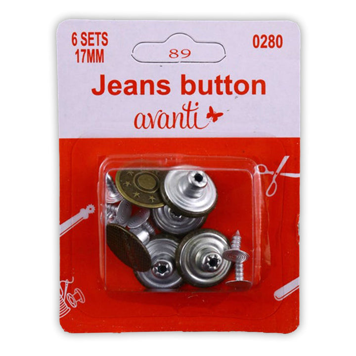 Avanti 17 mm Replacement Jeans Buttons – 6 Sets – Made in China – 12-Pack