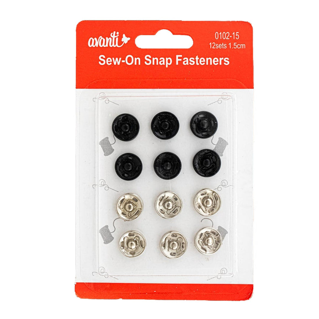 Avanti Sew-On Snap Buttons, Metal Snaps Fasteners – 12 Sets per Pack – 12-Pack – Made in China