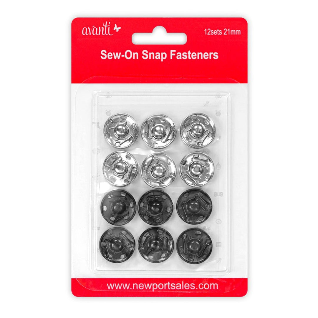 Avanti Sew-On Snap Fastener – 2.1 cm (0.83 in), 12 pcs each – 12-Pack – Made in China