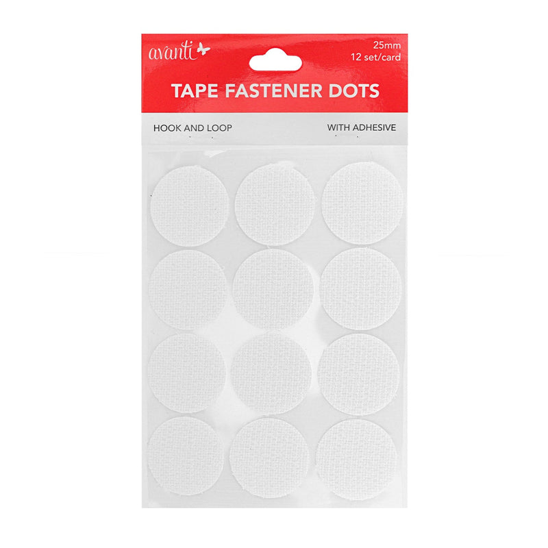 Avanti Self Adhesive Dots,   25mm Diameter,  Hook & Loop Dots with Sticky Glu,   12-Pack