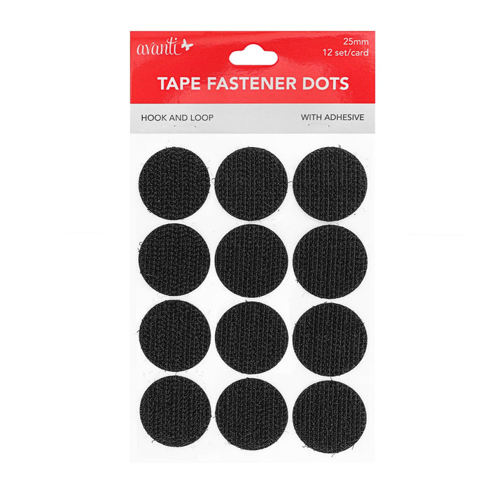 Avanti Self-Adhesive Hook & Loop Dots – 25 mm – 12 pcs Each – 12-Pack – Made in China