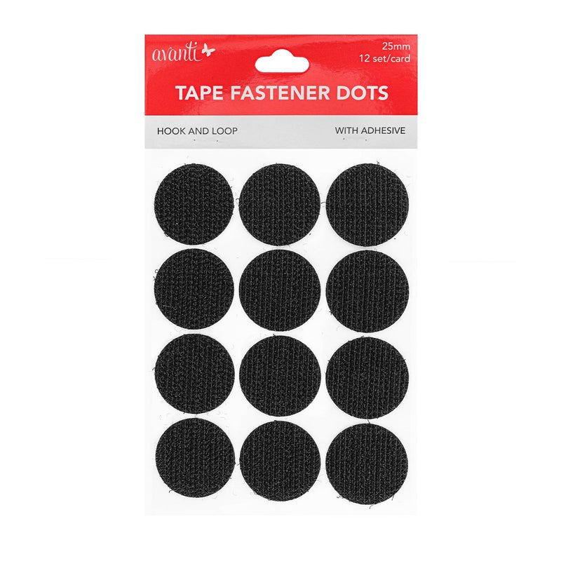 Avanti Self Adhesive Dots,   25mm Diameter,  Hook & Loop Dots with Sticky Glu,   12-Pack