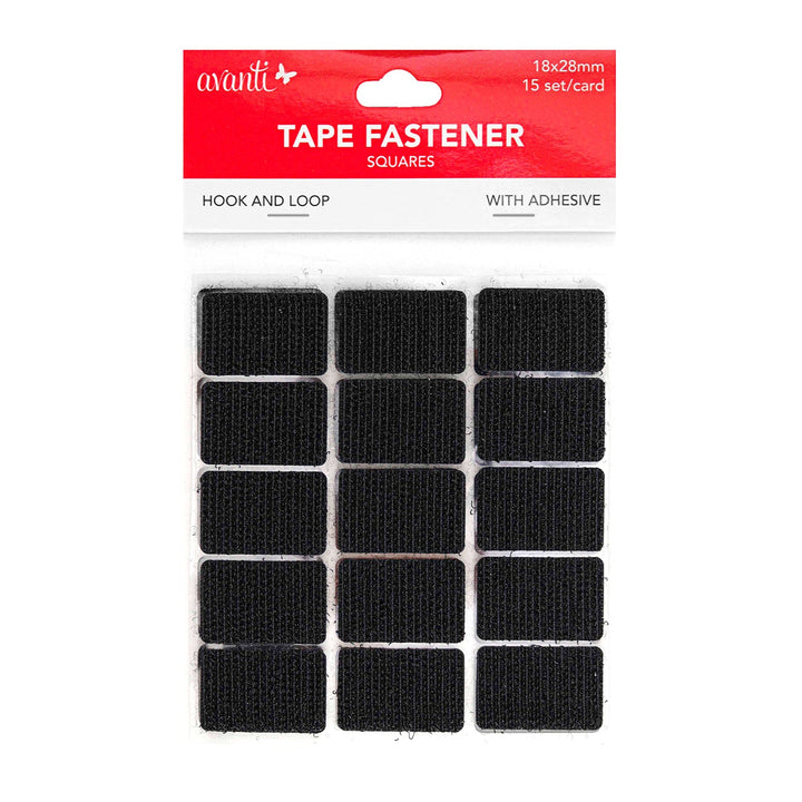 Avanti Self-Adhesive Hook & Loop Squares – 15 Sets (18 × 28 mm) Each – 12-Pack – Made in China