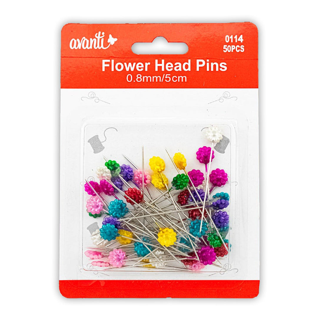 Avanti Flat Head Straight Pins (Flower Head) – 50 pcs – 12-Pack – Made in China