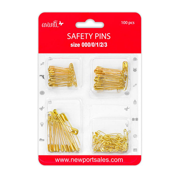 Avanti Safety Pins, Nickel Plated Brass (Silver & Gold) – 100 pcs – 12-Pack – Made in China