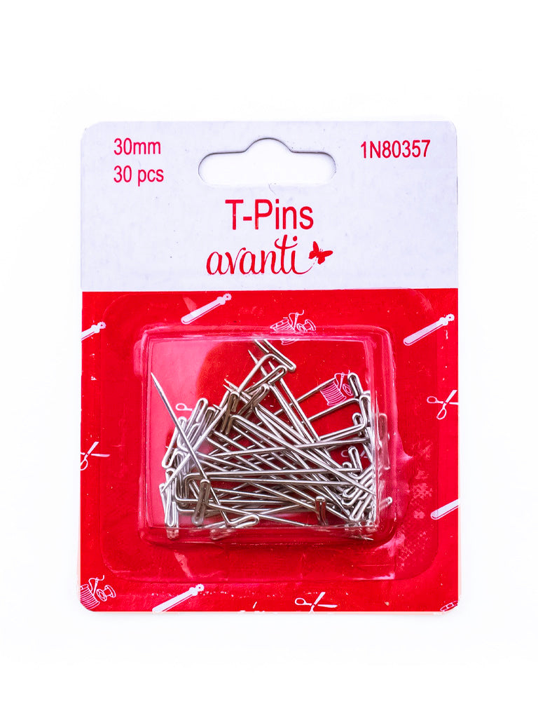 Avanti T-Pins for Wigs, Block Knitting, Modeling Crafts – 30 pcs, 30 mm – Made in China – 12-Pack