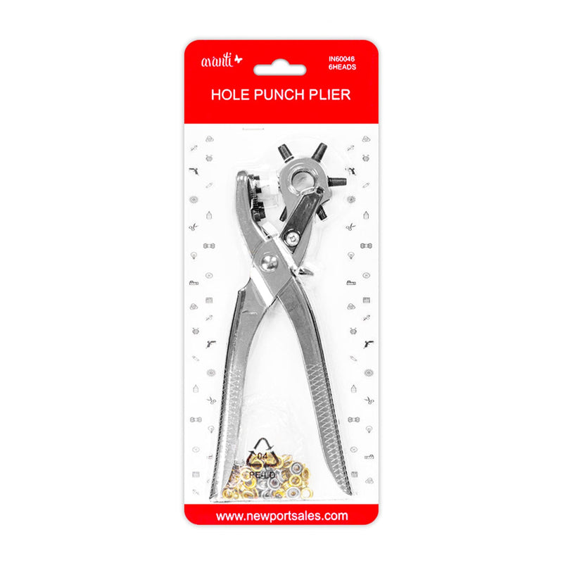 Revolving Hole Punch Plier,  Multi Hole Sizes,  Hole Punch with 6 Heads,  Heavy Duty