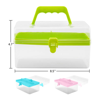 2 Layers Clear Plastic Craft Organizer Box Storage Container for Sewing, Painting and Arts. Assorted Colors.,    6-Pack