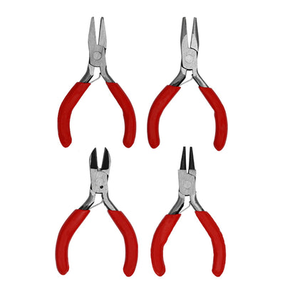 Multi-function Mini Pliers Tool Set, Includes Needle Nose Pliers, Round Nose Pliers, Wire Cutters and Bent Nose Pliers, 4pcs
