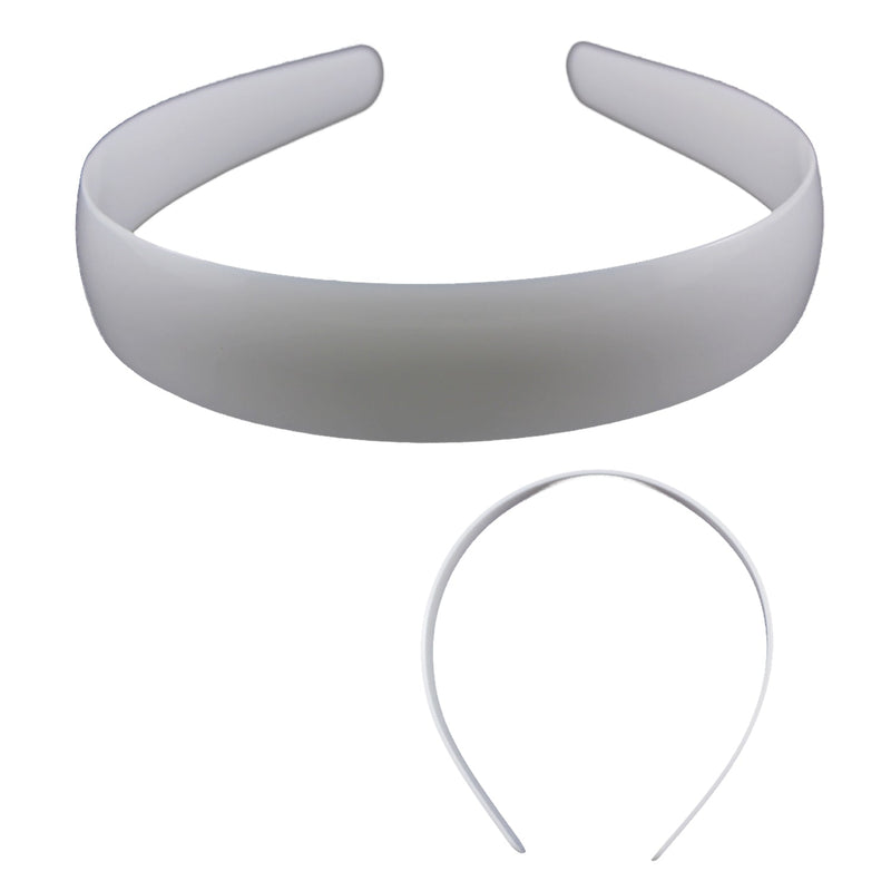 Plastic Head Bands, White, 1" Inch Wide, 12 Pieces