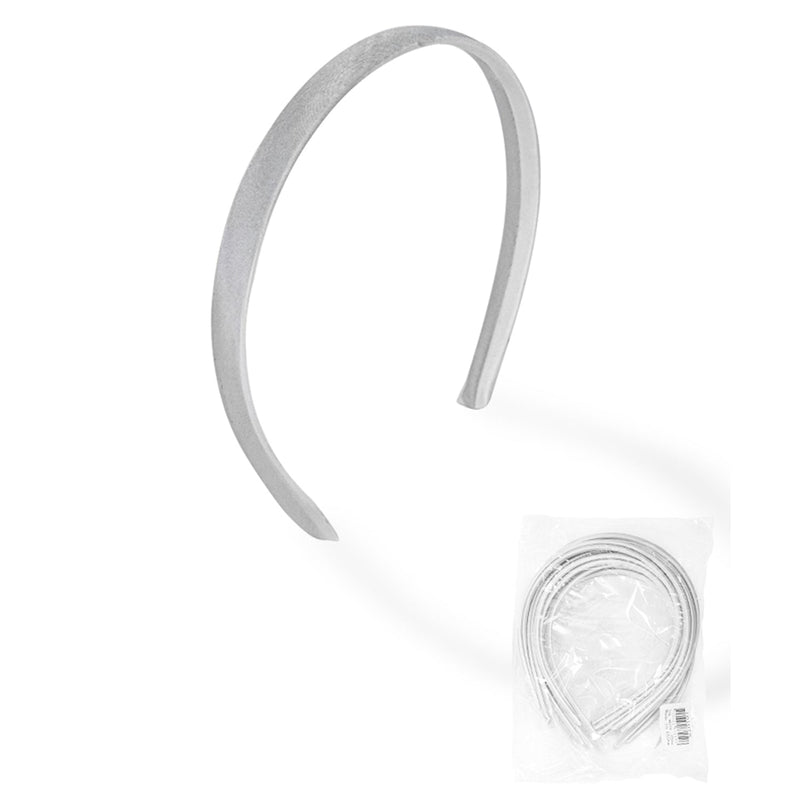 Satin Plastic Headband, White, 1.5 cm Wide, 12 Pieces