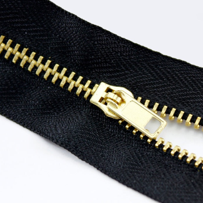 Brass Zippers, Metal Teeth/Chain in Gold, Variety of Tape Color, 3" inch, 1 Piece, 6-Pack