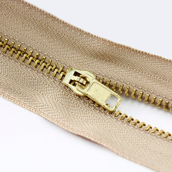 Brass Zippers, Metal Teeth/Chain in Gold, Variety of Tape Color, 3" inch, 1 Piece, 6-Pack