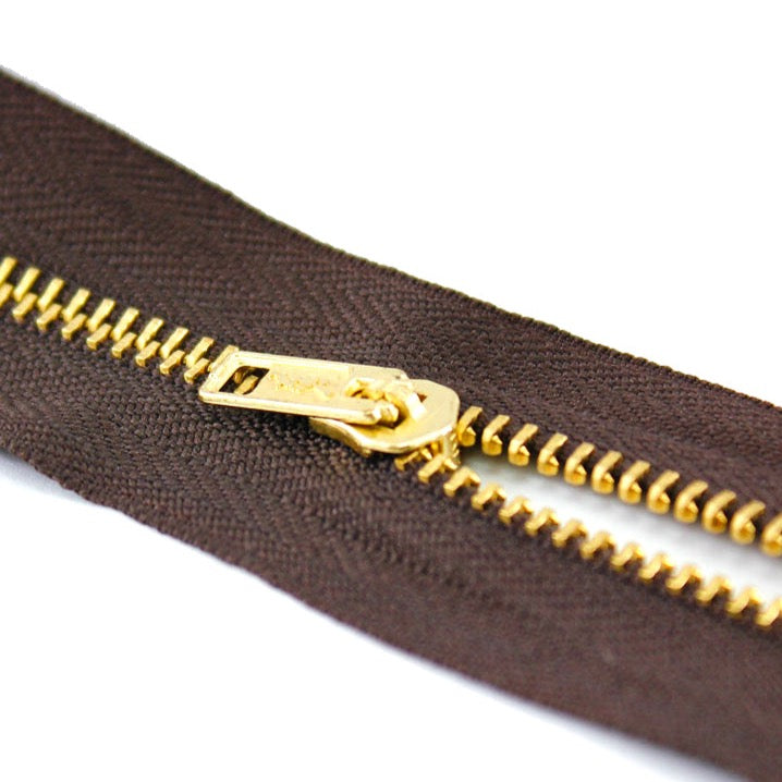 Brass Zippers, Metal Teeth/Chain in Gold, Variety of Tape Color, 3" inch, 1 Piece, 6-Pack