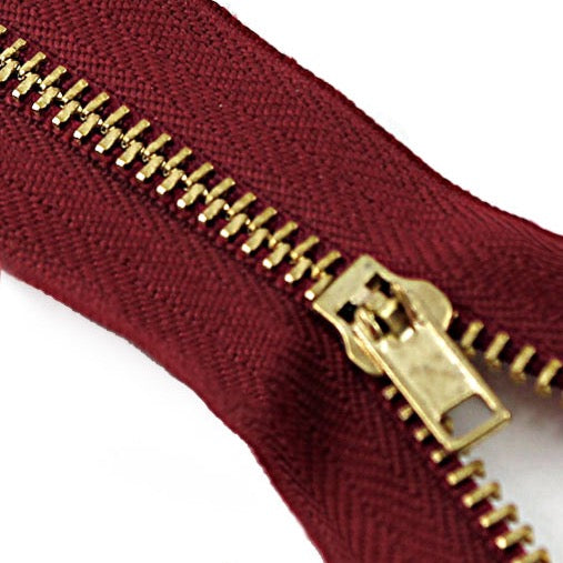 Brass Zippers, Metal Teeth/Chain in Gold, Variety of Tape Color, 3" inch, 1 Piece