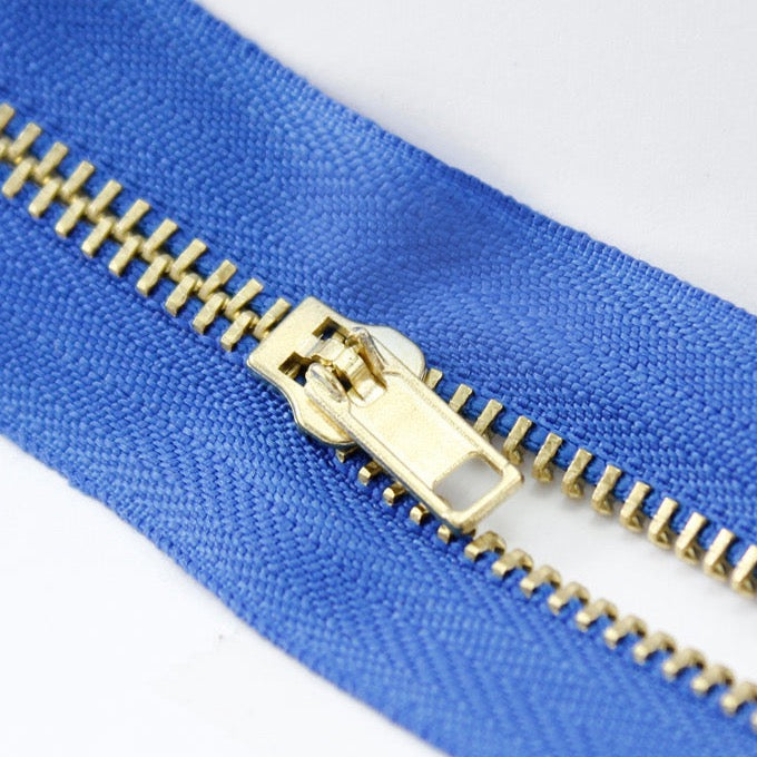 Brass Zippers, Metal Teeth/Chain in Gold, Variety of Tape Color, 3" inch, 1 Piece
