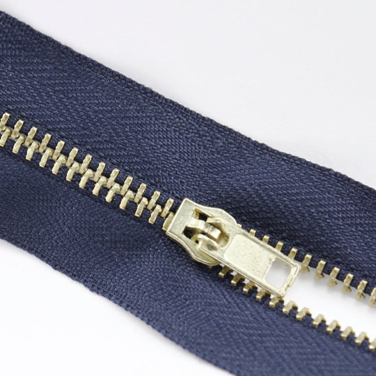 Brass Zippers, Metal Teeth/Chain in Gold, Variety of Tape Color, 3" inch, 1 Piece