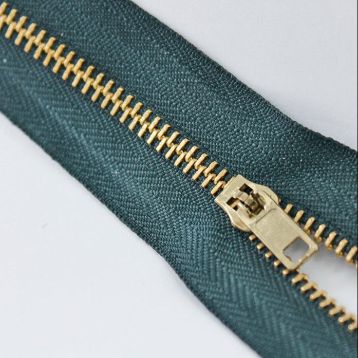 Brass Zippers, Metal Teeth/Chain in Gold, Variety of Tape Color, 3" inch, 1 Piece