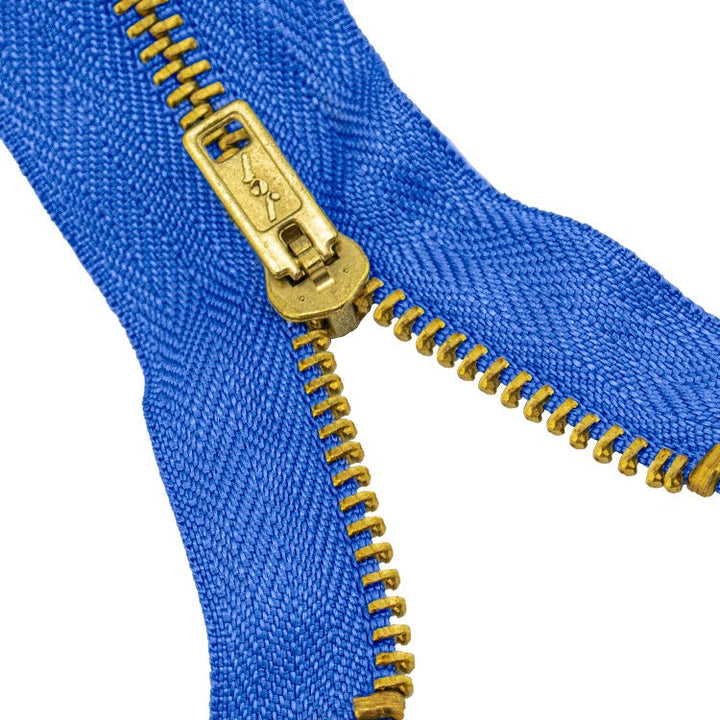 Brass Zippers, Metal Teeth/Chain in Gold, Variety of Tape Color, 5" inch, 1 Piece, 6-Pack