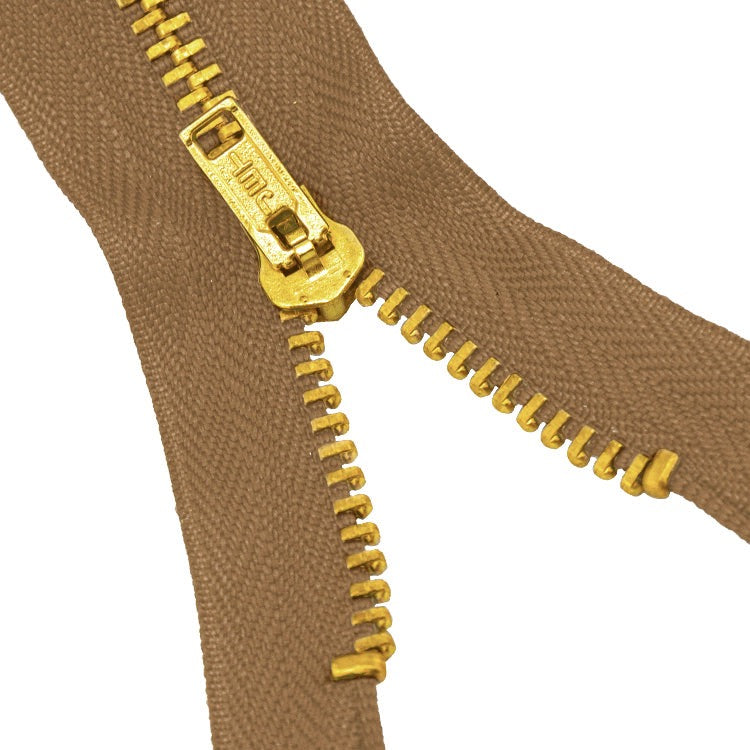 Brass Zippers, Metal Teeth/Chain in Gold, Variety of Tape Color, 7" inch, 1 Piece