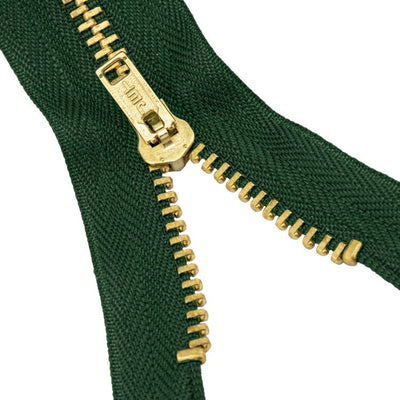 Brass Zippers, Metal Teeth/Chain in Gold, Variety of Tape Color, 7" inch, 1 Piece