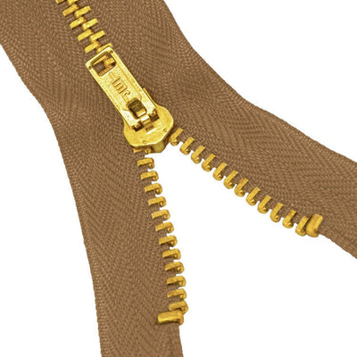 Brass Zippers, Metal Teeth/Chain in Gold, Variety of Tape Color, 9" inch, 1 Piece