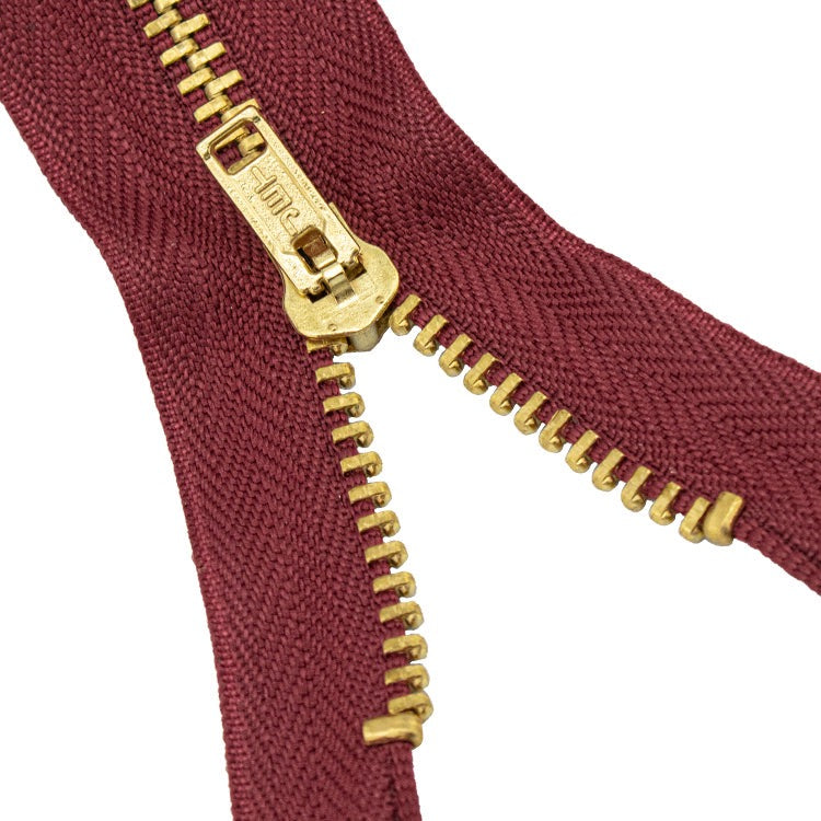 Brass Zippers, Metal Teeth/Chain in Gold, Variety of Tape Color, 9" inch, 1 Piece
