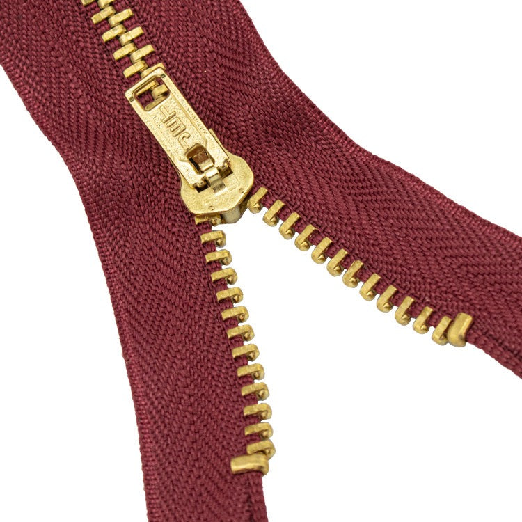 Brass Zippers, Metal Teeth/Chain in Gold, Variety of Tape Color, 9" inch, 1 Piece, 6-Pack