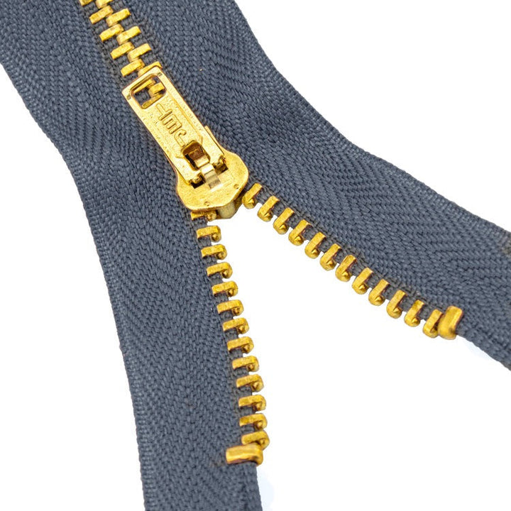 Brass Zippers, Metal Teeth/Chain in Gold, Variety of Tape Color, 9" inch, 1 Piece