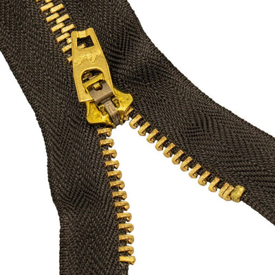 Brass Zippers 7" Inches, Metal Teeth/Chain in Gold, Variety of Colors, 1 Piece
