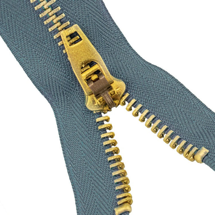 Brass Zippers 7" Inches, Metal Teeth/Chain in Gold, Variety of Colors, 1 Piece