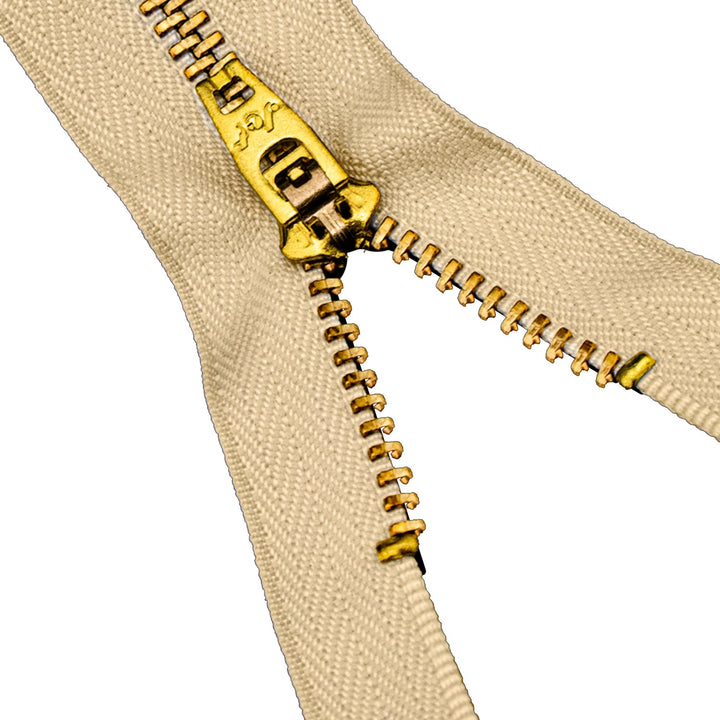 Brass Zippers 9" Inches, Metal Teeth/Chain in Gold, Variety of Tape Color, 1 Piece