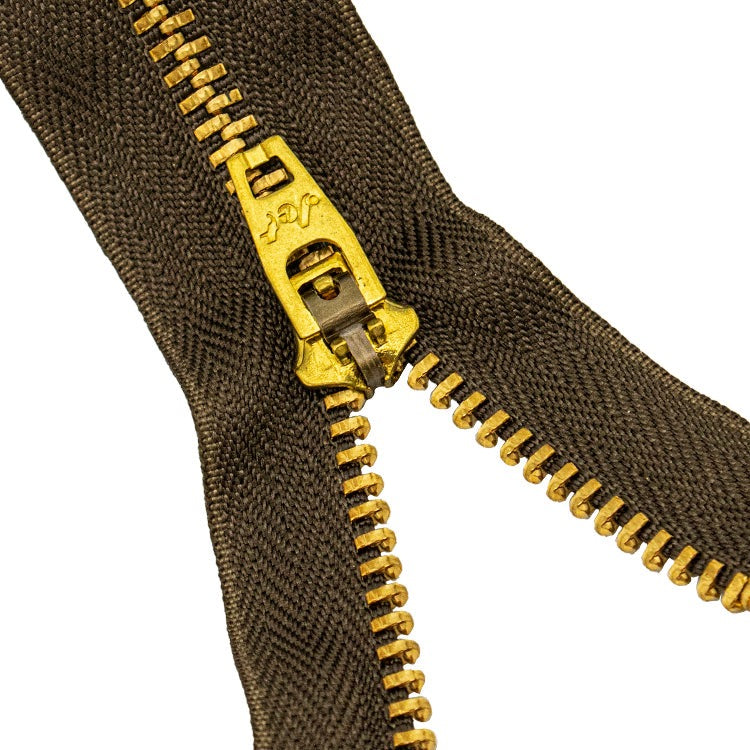 Brass Zippers 9" Inches, Metal Teeth/Chain in Gold, Variety of Tape Color, 1 Piece