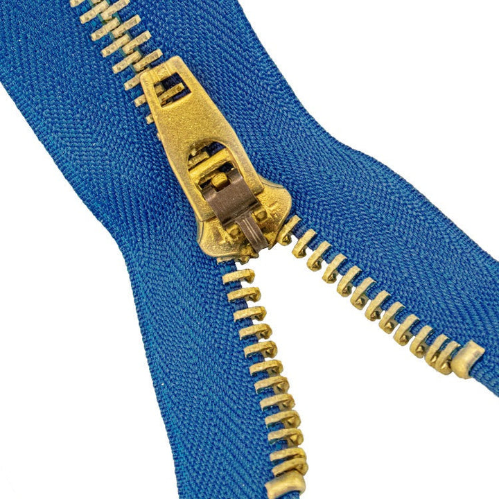 Brass Zippers 9" Inches, Metal Teeth/Chain in Gold, Variety of Tape Color, 1 Piece