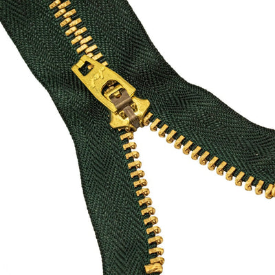 Brass Zippers 9" Inches, Metal Teeth/Chain in Gold, Variety of Tape Color, 1 Piece