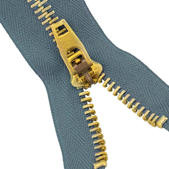 Brass Zippers 9" Inches, Metal Teeth/Chain in Gold, Variety of Tape Color, 1 Piece