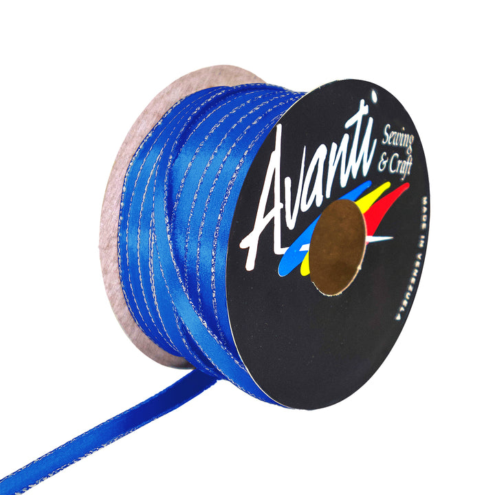 Avanti Satin Ribbon with Metallic Edge in Gold or Silver, 1/4 inch (6mm), Double Face, 50 yds