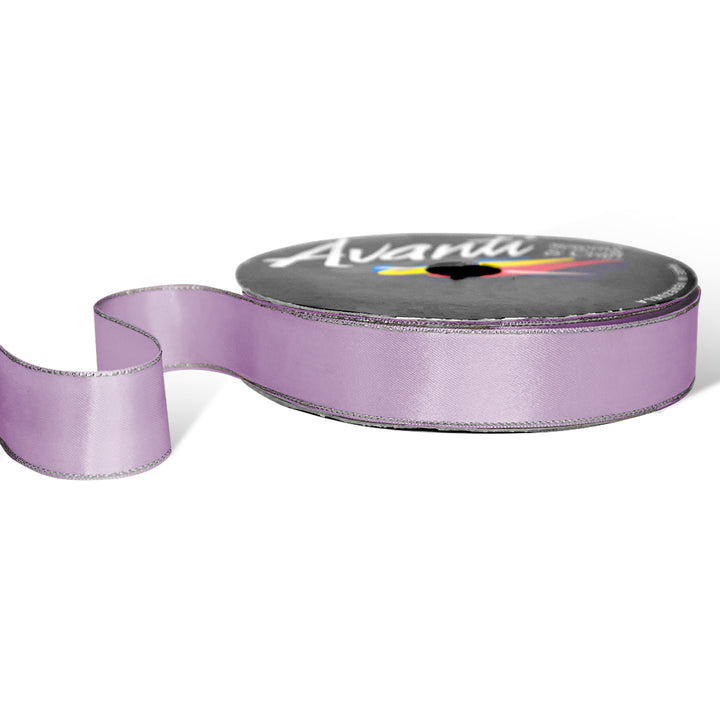 Satin Ribbon with Metallic Edge in Gold or Silver, 1 inch, Double Face, 50 Yards